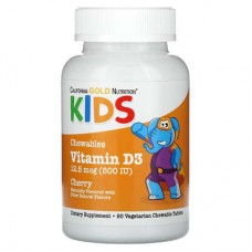 California Gold Nutrition, жувальний вітамін D3 для дітей, зі смаком натуральної вишні, 12,5 мкг (500 МО), 90 вегетаріанських таблеток